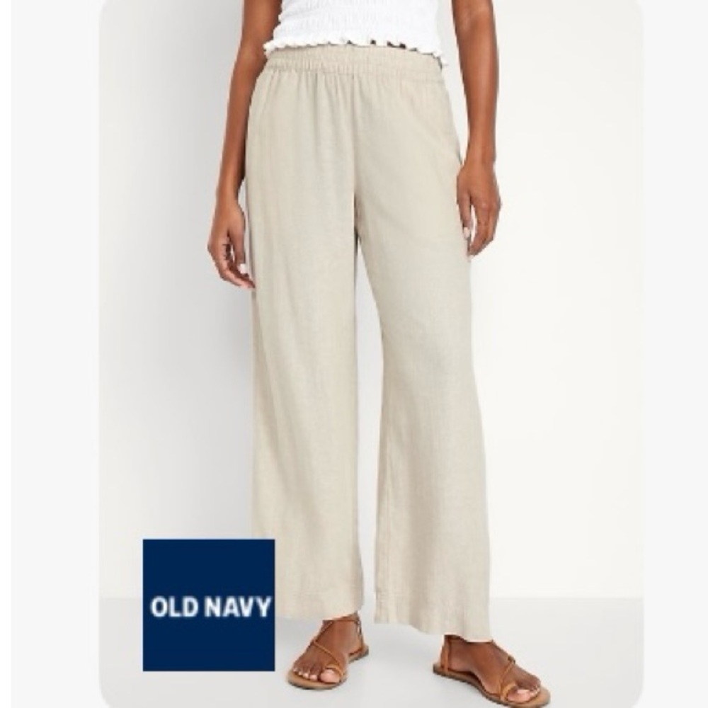 High-Waisted Linen-Blend Wide-Leg
Pants